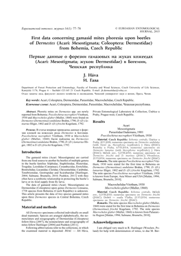 (Acari: Mesostigmata; Coleoptera: Dermestidae) from Bohem