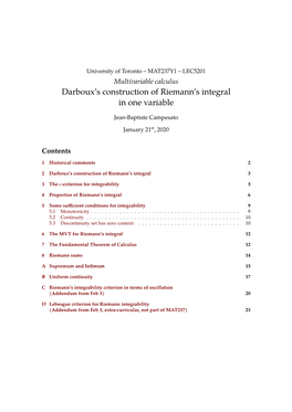 MAT237Y1 – LEC5201 – Darboux's Construction of Riemann's Integral