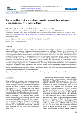 The Pet and Horticultural Trades As Introduction and Dispersal Agents of Non-Indigenous Freshwater Molluscs