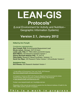Protocols* (Local Environment for Activity and Nutrition-- Geographic Information Systems)