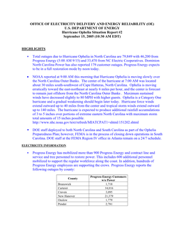 Office of Electricity Delivery and Energy Reliability (Oe) U.S