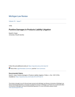 Punitive Damages in Products Liability Litigation