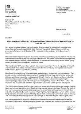 Letter from Rt Hon David Gauke MP, Lord Chancellor and Secretary of State for Justice, on the Government Response to the Senior