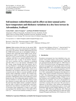 Soil Moisture Redistribution and Its Effect on Inter-Annual Active Layer Temperature and Thickness Variations in a Dry Loess Terrace in Adventdalen, Svalbard