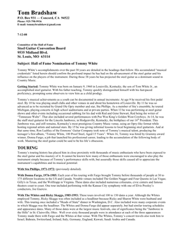 Tommy White HOF Nomination Document