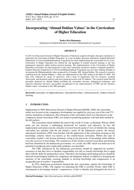 Incorporating 'Ahmad Dahlan Values' in the Curriculum of Higher Education