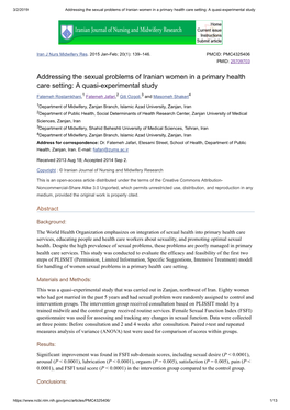 Addressing the Sexual Problems of Iranian Women in a Primary Health Care Setting: a Quasi-Experimental Study