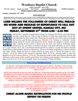 Westboro Baptist Church (WBC Chronicles -- Since 1955) 3701 S.W