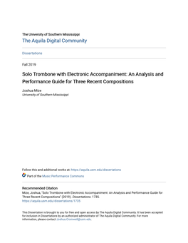 Solo Trombone with Electronic Accompaniment: an Analysis and Performance Guide for Three Recent Compositions