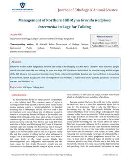 Management of Northern Hill Myna Gracula Religiosa Intermedia in Cage for Talking