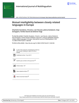 Mutual Intelligibility Between Closely Related Languages in Europe