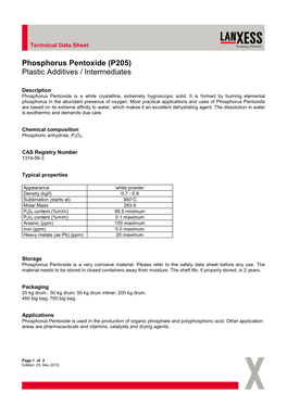 Phosphorus Pentoxide (P205) Plastic Additives / Intermediates