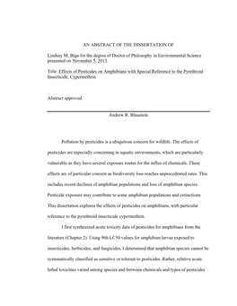 Effects of Pesticides on Amphibians with Special Reference to the Pyrethroid Insecticide, Cypermethrin