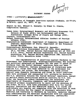 ID-77-27 Implementation of Economic Sanctions Against Rhodesia