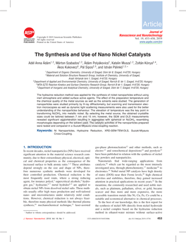 The Synthesis and Use of Nano Nickel Catalysts