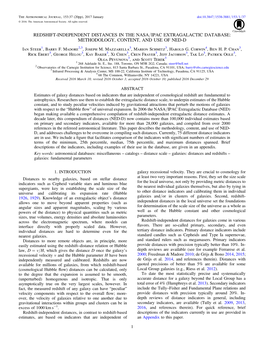 REDSHIFT-INDEPENDENT DISTANCES in the NASA/IPAC EXTRAGALACTIC DATABASE: METHODOLOGY, CONTENT, and USE of NED-D Ian Steer1, Barry F