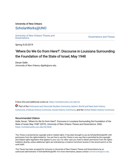 Discourse in Louisiana Surrounding the Foundation of the State of Israel, May 1948