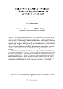 The Oneness and Diversity of the State, Namely That It Is a Multi-System in Which All Forms Need to Work Jointly If the Whole Is to Survive Or Flourish