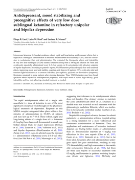 Antidepressant, Mood Stabilizing and Procognitive Effects of Very Low Dose Sublingual Ketamine in Refractory Unipolar and Bipolar Depression