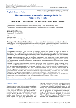 Risk Assessment of Priesthood As an Occupation in the Religious City of India