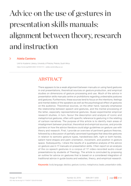 Advice on the Use of Gestures in Presentation Skills Manuals: Alignment Between Theory, Research and Instruction