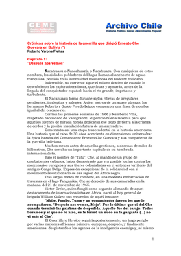 Crónicas Sobre La Historia De La Guerrilla Que Dirigió Ernesto Che Guevara En Bolivia (*) Roberto Varona Fleitas