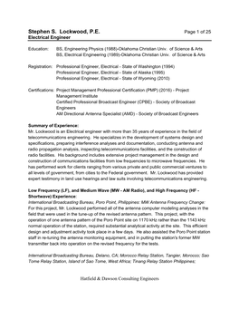 Stephen S. Lockwood, P.E. Page 1 of 25 Electrical Engineer