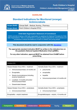 Standard Indications for Monitored Antimicrobials