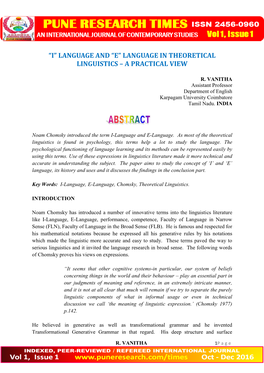 “I” Language and “E” Language in Theoretical Linguistics – a Practical View