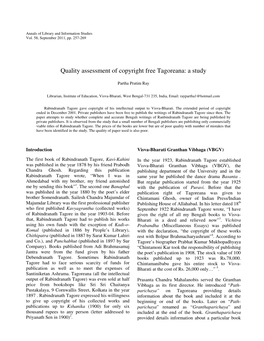 Quality Assessment of Copyright Free Tagoreana: a Study