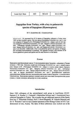 Sapygidae from Turkey, with a Key to Palaearctic Species of Sapyginae (Hymenoptera)