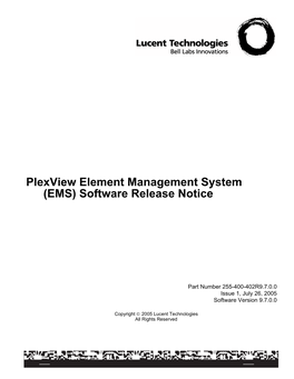 Plexview Element Management System (EMS) Software Release Notice