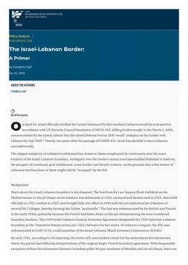 The Israel-Lebanon Border: a Primer | the Washington Institute