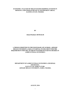 Economic Analysis of Millet-Based Cropping Systems in Bindawa and Charanchi Local Government Areas, Katsina State, Nigeria