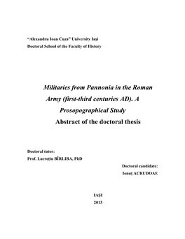 Militaries from Pannonia in the Roman Army (First-Third Centuries AD)