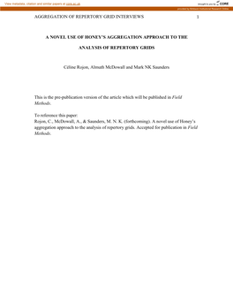 AGGREGATION of REPERTORY GRID INTERVIEWS a NOVEL USE of HONEY's AGGREGATION APPROACH to the ANALYSIS of REPERTORY GRIDS Céli