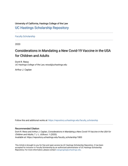 Considerations in Mandating a New Covid-19 Vaccine in the USA for Children and Adults