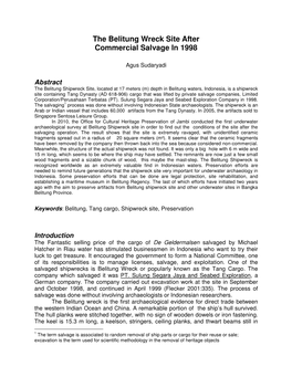 The Belitung Wreck Site After Commercial Salvage in 1998