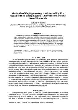 The Birds of Kapingamarangi Atoll, Including First Record of the Shining Cuckoo (Chysococcyx Lucidus) from Micronesia