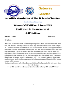 Monthly Newsletter of the St Louis Chapter Buick Club of America Volume XXXVIII No