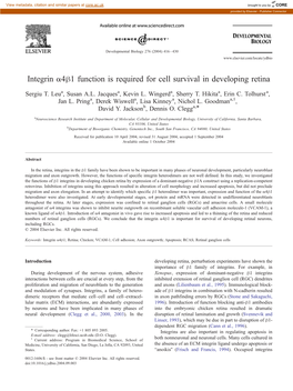 Integrin A4h1 Function Is Required for Cell Survival in Developing Retina