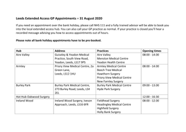 Leeds Extended Access GP Appointments – 31 August 2020