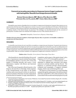 Femoral Nerve Palsy Secondary to Iliopsoas Hemorrhage in Patients with Hemophilia: Results from Biceps Femoral Transfer