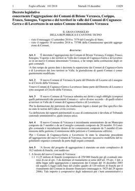 Decreto Legislativo Concernente L'aggregazione Dei Comuni Di