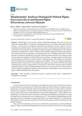 Morphometric Analyses Distinguish Wabash Pigtoe (Fusconaia Flava