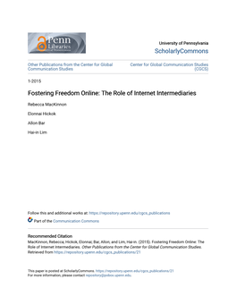 Fostering Freedom Online: the Role of Internet Intermediaries