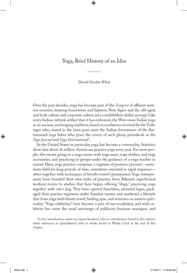 Yoga, Brief History of an Idea