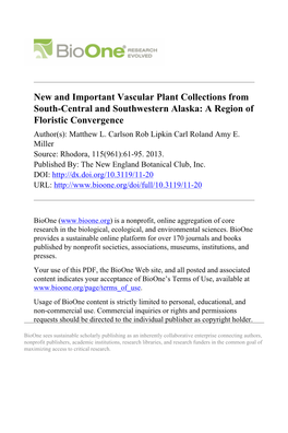 New and Important Vascular Plant Collections from South-Central and Southwestern Alaska: a Region of Floristic Convergence Author(S): Matthew L