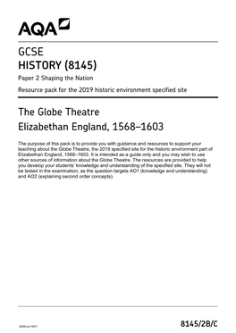 FINAL 2019 Resource Pack, Elizabethan England, the Globe