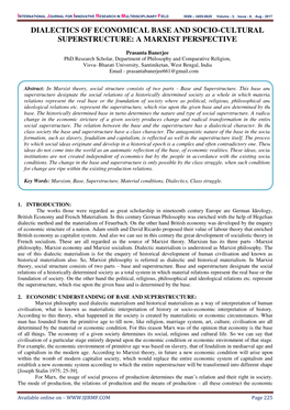 Dialectics of Economical Base and Socio-Cultural Superstructure: a Marxist Perspective